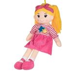 Jucarii, Copii si Bebe - Jucarii si jocuri - Papusi si accesorii - Papusi - Papusa textila cu rochie fuchsia si par blond, 55 cm - Infinity.ro