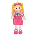 Jucarii, Copii si Bebe - Jucarii si jocuri - Papusi si accesorii - Papusi - Papusa textila cu rochie fuchsia si par blond, 55 cm - Infinity.ro