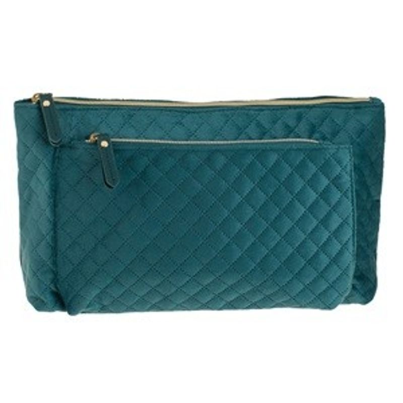 Ingrijire personala si Cosmetice - Machiaj - Portfarduri si genti cosmetice - Portfard Suede Matlasat cu 2 Compartimente, Petrol, 29x10x18cm - Infinity.ro