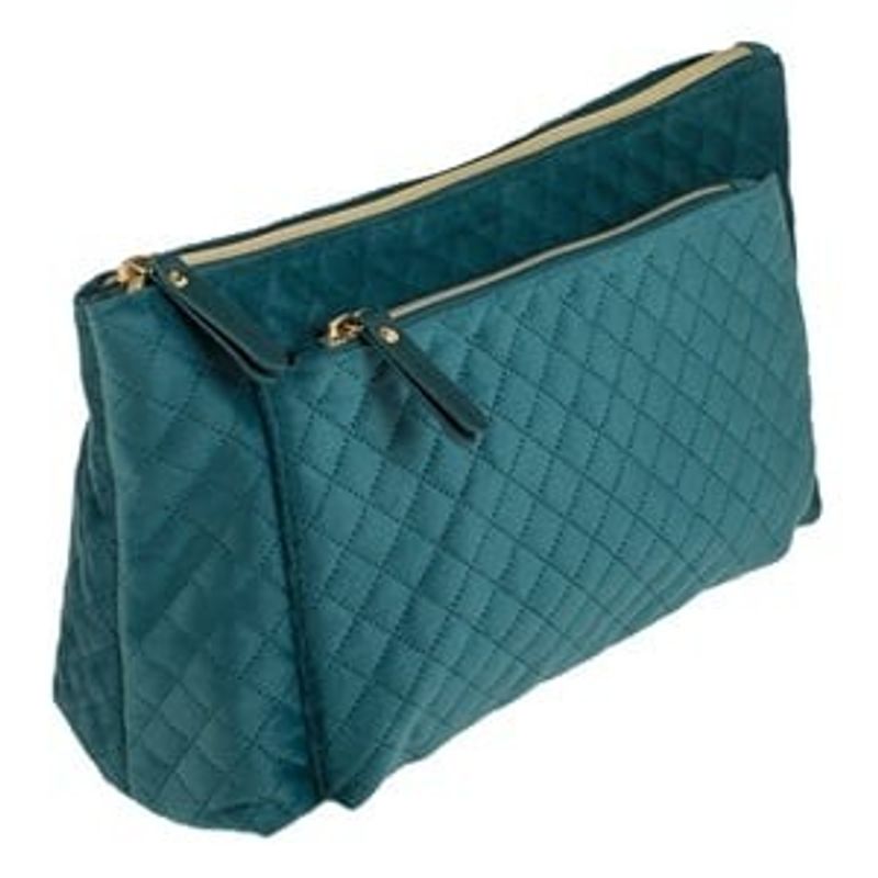 Ingrijire personala si Cosmetice - Machiaj - Portfarduri si genti cosmetice - Portfard Suede Matlasat cu 2 Compartimente, Petrol, 29x10x18cm - Infinity.ro