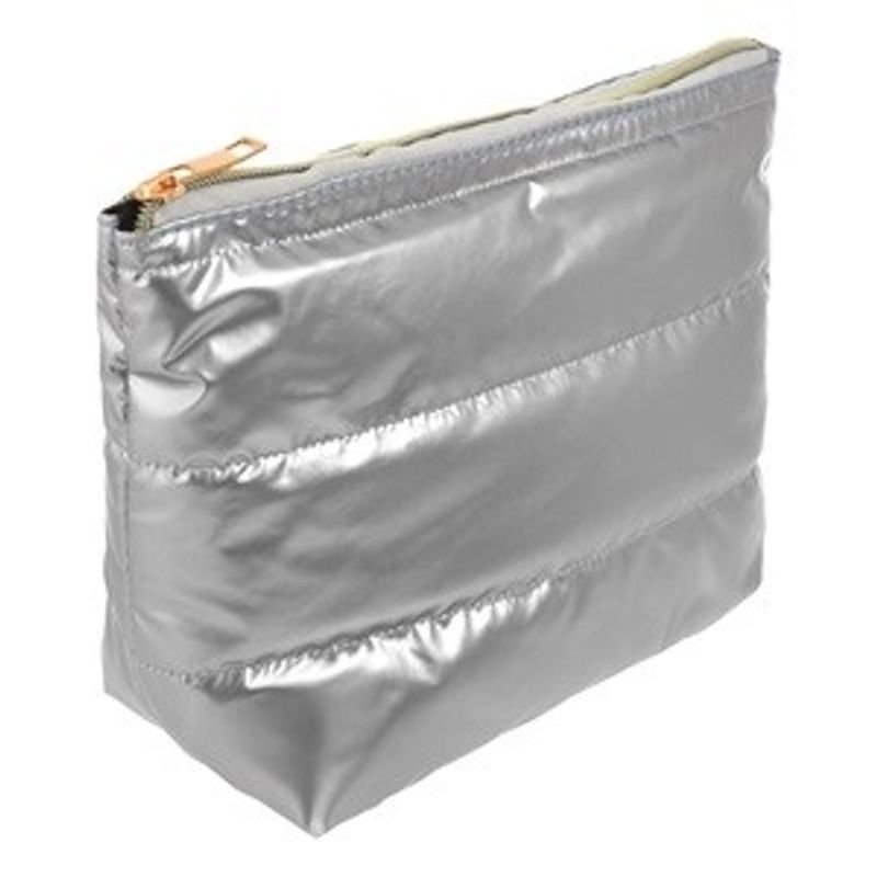 Ingrijire personala si Cosmetice - Machiaj - Portfarduri si genti cosmetice - Portfard Puffy cu Fermoar, Argintiu, 25,5x9x20 cm - Infinity.ro