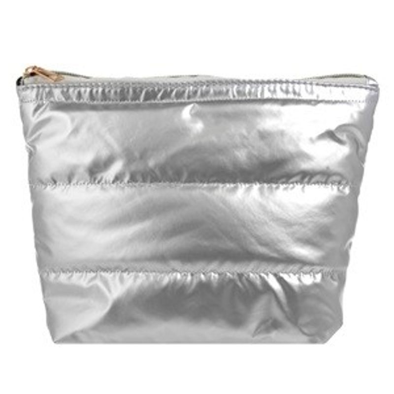 Ingrijire personala si Cosmetice - Machiaj - Portfarduri si genti cosmetice - Portfard Puffy cu Fermoar, Argintiu, 25,5x9x20 cm - Infinity.ro