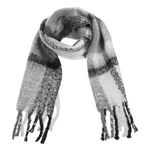 Fashion, accesorii si bijuterii - Femei - Accesorii femei - Esarfe si fulare femei - Fular in Carouri cu Franjuri Lungi, Gri-Negru, 185x30 cm - Infinity.ro
