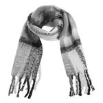 Fashion, accesorii si bijuterii - Femei - Accesorii femei - Esarfe si fulare femei - Fular in Carouri cu Franjuri Lungi, Gri-Negru, 185x30 cm - Infinity.ro