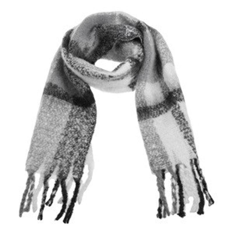 Fashion, accesorii si bijuterii - Femei - Accesorii femei - Esarfe si fulare femei - Fular in Carouri cu Franjuri Lungi, Gri-Negru, 185x30 cm - Infinity.ro