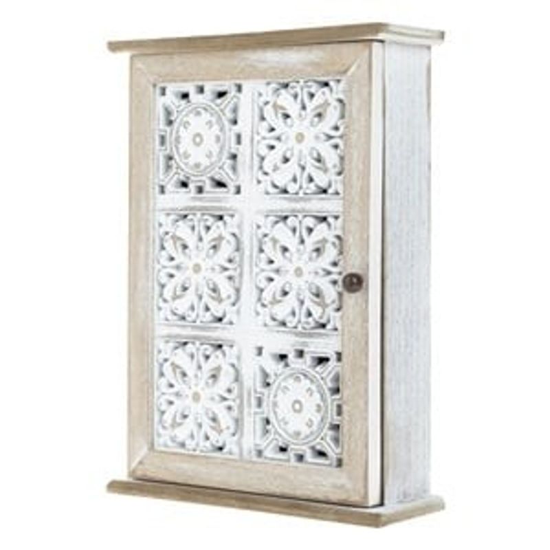 Carti si Birotica - Birotica - Articole ambalare - Dulapior pentru chei din lemn cu model reliefat, 21x28.5x7cm, Alb Brushed - Infinity.ro
