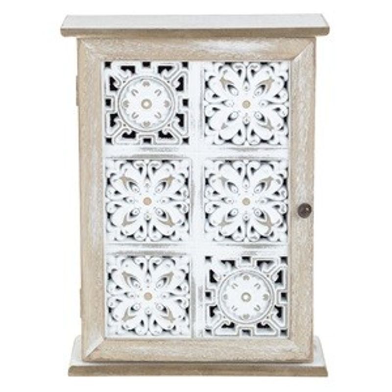 Carti si Birotica - Birotica - Articole ambalare - Dulapior pentru chei din lemn cu model reliefat, 21x28.5x7cm, Alb Brushed - Infinity.ro