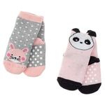 Fashion, accesorii si bijuterii - Copii - Lenjerie si pijamale copii - Sosete si dresuri copii - Sosete Gri Roz Panda Iepuras Anti-slip pentru Bebe - 2 perechi - Infinity.ro