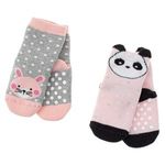 Fashion, accesorii si bijuterii - Copii - Lenjerie si pijamale copii - Sosete si dresuri copii - Sosete Gri Roz Panda Iepuras Anti-slip pentru Bebe - 2 perechi - Infinity.ro