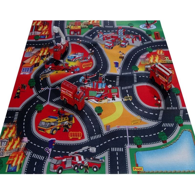 Petshop - Accesorii petshop - Jucarii animale - Ansambluri de joaca - Covor de Joaca cu Vehicule de Pompieri pentru Copii, 80x70cm, Multicolor - Infinity.ro