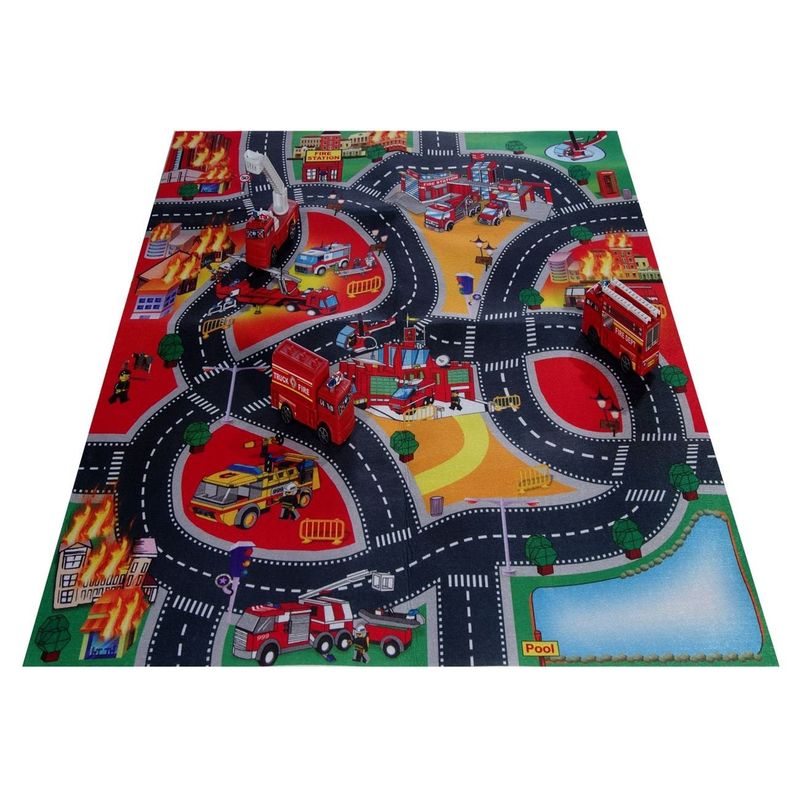 Petshop - Accesorii petshop - Jucarii animale - Ansambluri de joaca - Covor de Joaca cu Vehicule de Pompieri pentru Copii, 80x70cm, Multicolor - Infinity.ro