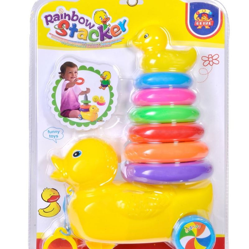 Jucarii, Copii si Bebe - Jucarii si jocuri - Jucarii bebelusi - Jucarii de tras/impins - Piramida de impins Ratusca cu 6 inele colorate - Infinity.ro