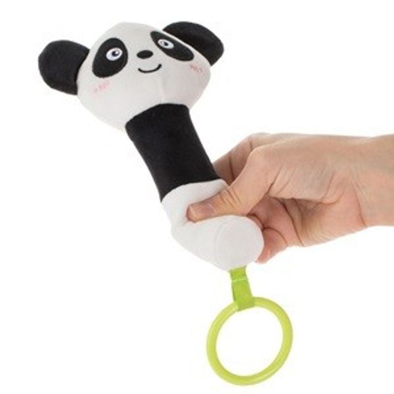 Jucarii, Copii si Bebe - Jucarii si jocuri - Jucarii bebelusi - Jucarii zornaitoare - Jucarie zornaitoare de plus cu inel de dintitie, Panda, 17 cm - Infinity.ro