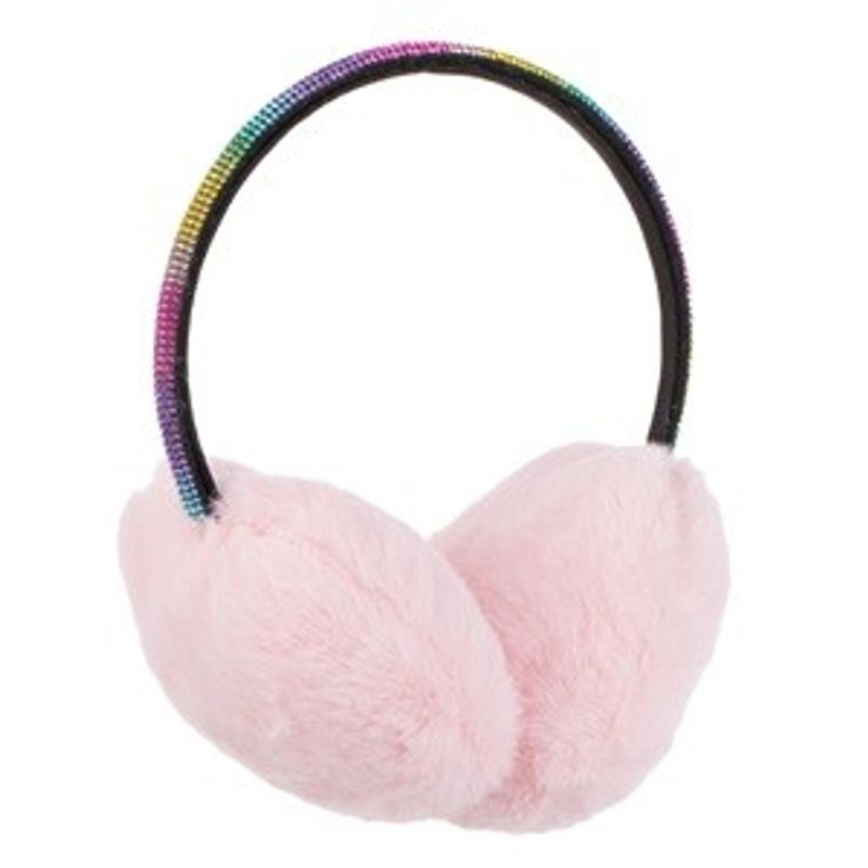 Carti si Birotica - Birotica - Articole ambalare - Aparatoare pentru urechi cu blana artificiala roz si bentita neagra cu strasuri colorate - Infinity.ro