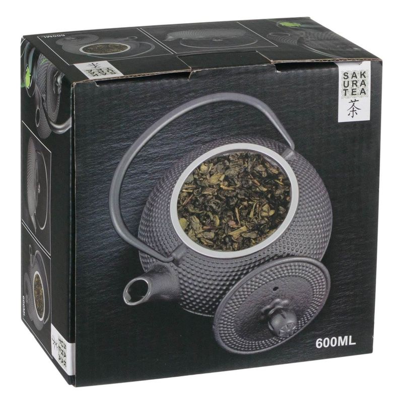 Casa si Gradina - Bucatarie si vesela - Vase pentru gatit - Ceainice si infuzoare - Ceainic din Fonta cu Model Reliefat, 600 ml, Negru - Infinity.ro