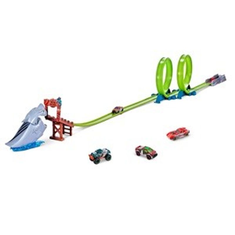 Jucarii, Copii si Bebe - Jucarii si jocuri - Vehicule si jucarii cu telecomanda - Masinute - Pista de curse cu rechin si masina, 2,63 m, multicolor - Infinity.ro
