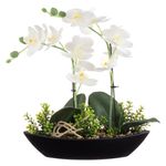 Casa si Gradina - Gradinarit si plante - Plante si ghivece - Ghivece si suporturi - Ghiveci Decorativ Negru, Forma Barca, cu Orhidee Alba Artificiala, 27x9x30cm - Infinity.ro