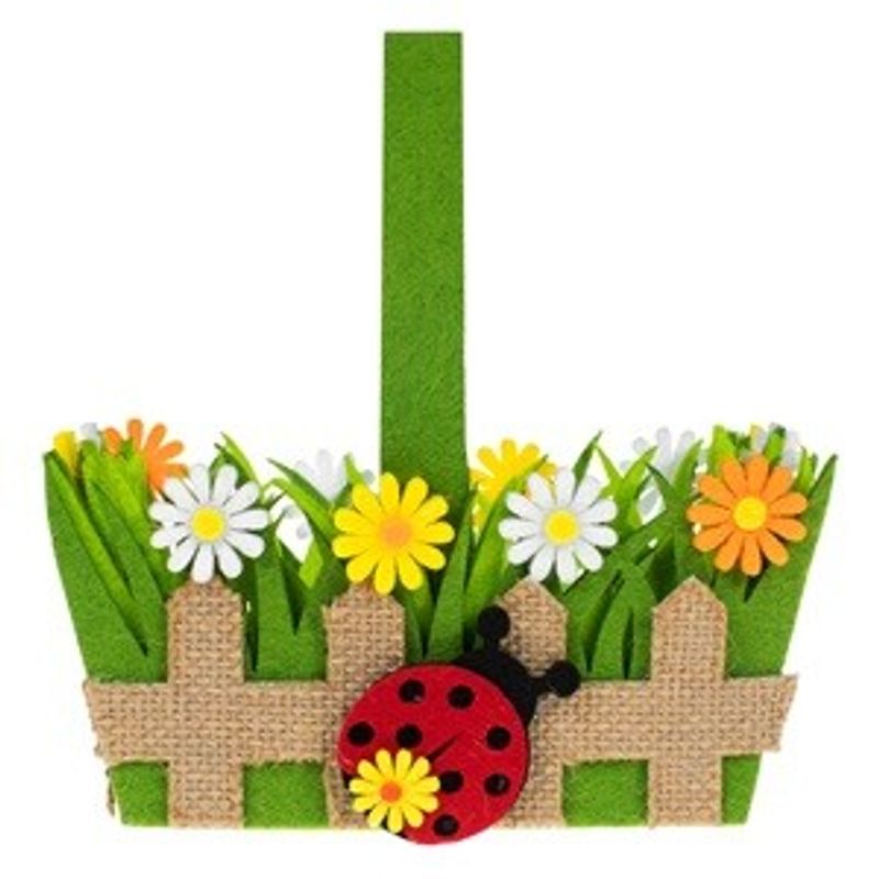 Ingrijire personala si Cosmetice - Igiena dentara - Pasta de dinti si apa de gura - Cosulet decorativ de Paste din pasla cu maner, model gardulet verde, decorat cu flori si buburuza, 18x8 cm - Infinity.ro
