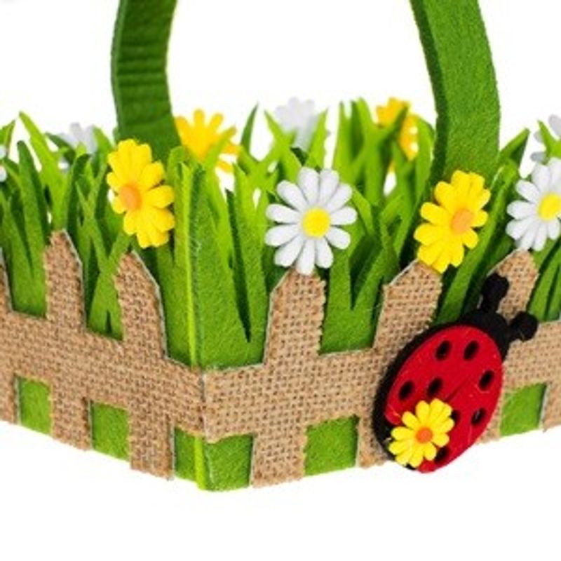 Ingrijire personala si Cosmetice - Igiena dentara - Pasta de dinti si apa de gura - Cosulet decorativ de Paste din pasla cu maner, model gardulet verde, decorat cu flori si buburuza, 18x8 cm - Infinity.ro
