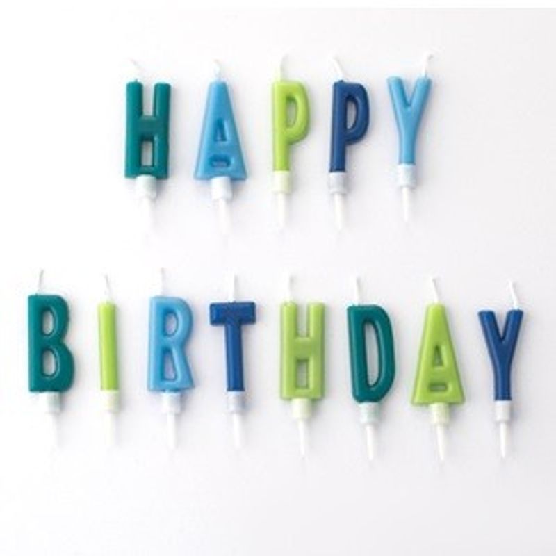 Casa si Gradina - Decoratiuni - Aromaterapie si lumanari - Suporturi lumanari - Lumanari Zi de Nastere Happy Birthday cu Litere Bleu Verde - Infinity.ro
