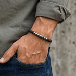 Fashion, accesorii si bijuterii - Barbati - Bijuterii barbati - Bratari barbati - Bratara eleganta barbati Eiko cu snur din Piatra de lava si Pirita - Infinity.ro