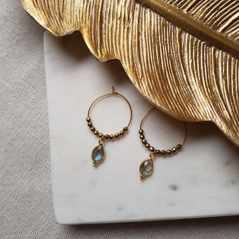 Fashion, accesorii si bijuterii - Femei - Bijuterii femei - Cercei femei - Cercei cu labradorit Pipa - O bijuterie a protectiei si a intuitiei active, otel inoxidabil - Infinity.ro