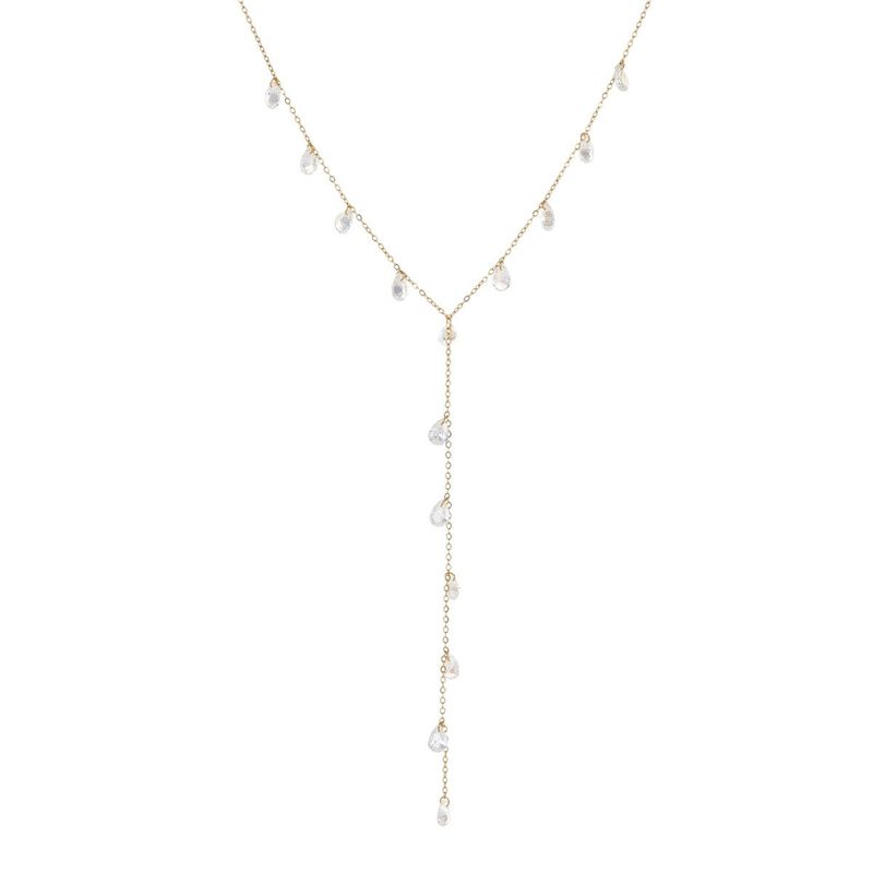 Fashion, accesorii si bijuterii - Femei - Bijuterii femei - Coliere femei - Colier lung Suna elegant minimalist din otel inoxidabil cu pandantive lacrima din zircon alb - Infinity.ro