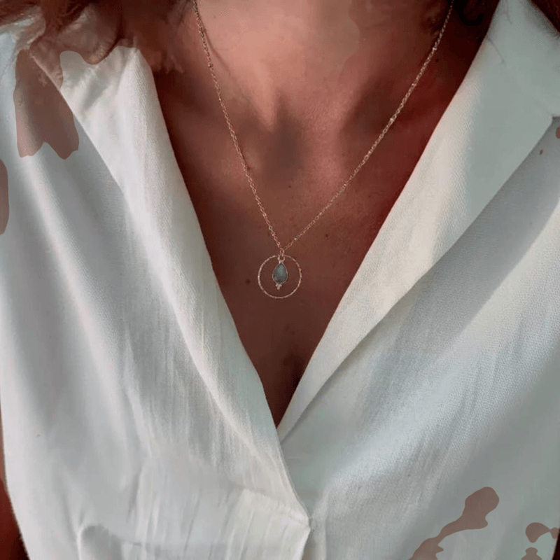 Fashion, accesorii si bijuterii - Femei - Bijuterii femei - Coliere femei - Colier Clementine Labradorit pentru Protectie si Intuitie- otel inoxidabil - Infinity.ro