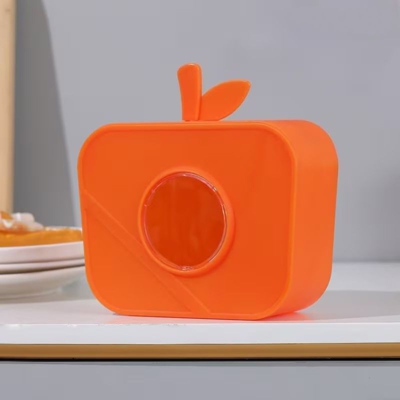 Casa si Gradina - Mobilier - Organizare si depozitare - Organizatoare pentru sertare si dulapuri - Suport Dispenser Pungi Plastic Forma de Mar Portocaliu cu Vizor Transparent, Montaj Fara Gaurire, 15x15 cm - Infinity.ro