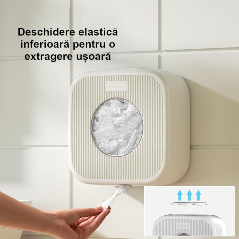 Casa si Gradina - Mobilier - Organizare si depozitare - Organizatoare pentru sertare si dulapuri - Organizator Perete Folie Alimentara si Pungi Plastic, Dispenser cu Extragere Inferioara, Montaj Fara Gaurire, 15x15x7 cm - Infinity.ro