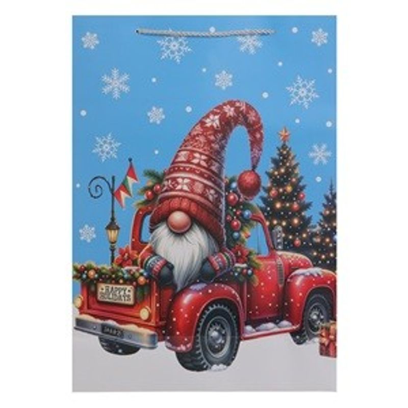 Market - Curatenie si intretinere casa - Produse bucatarie - Pungi si folii alimentare - Punga Cadou Craciun Gnome Camion Folie Argintie 30x12x42cm - Infinity.ro