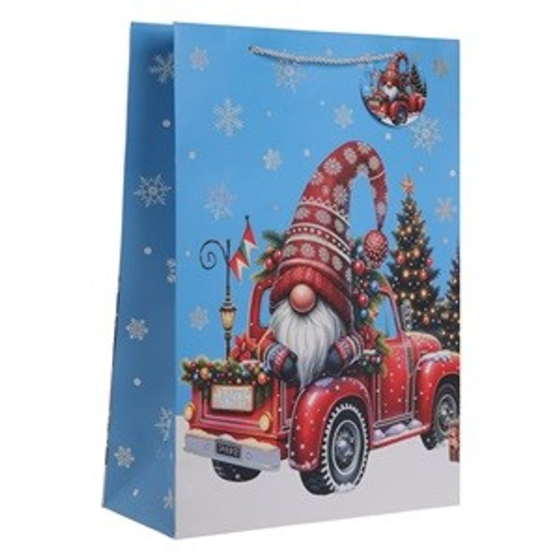 Market - Curatenie si intretinere casa - Produse bucatarie - Pungi si folii alimentare - Punga Cadou Craciun Gnome Camion Folie Argintie 30x12x42cm - Infinity.ro