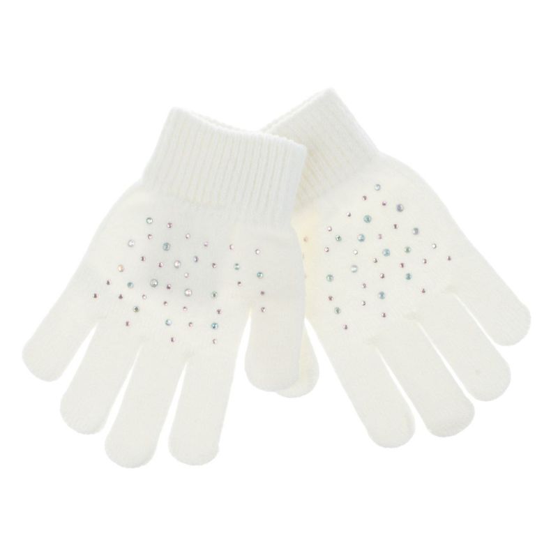 Fashion, accesorii si bijuterii - Copii - Accesorii copii - Manusi copii - Manusi Ecru cu Strass Holografic pentru Copii 6-10 Ani - Infinity.ro