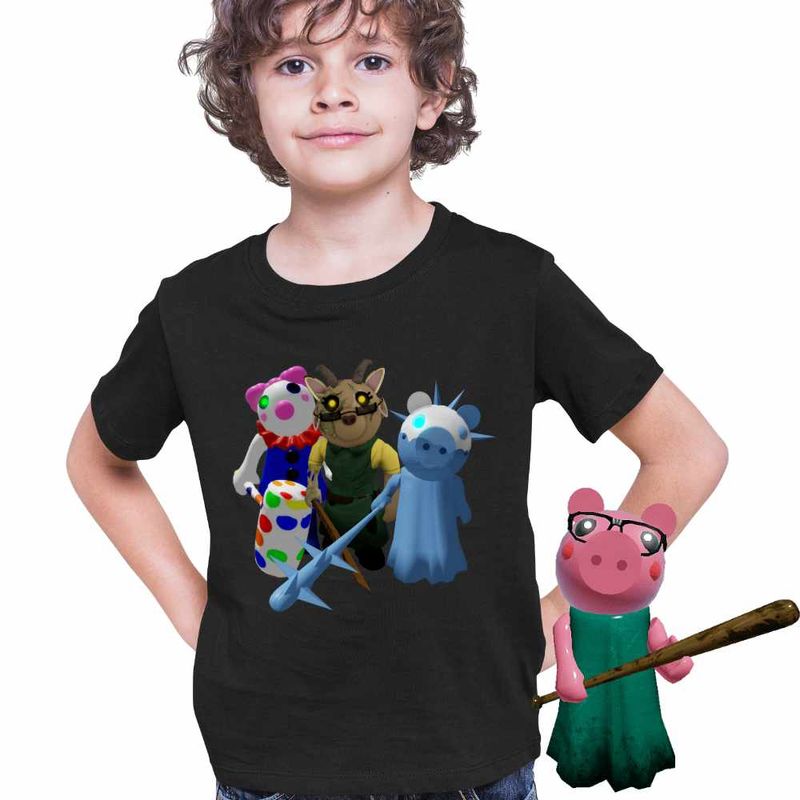 Fashion, accesorii si bijuterii - Copii - Imbracaminte copii - Tricouri copii - Tricou Copii Baieti Roblox Piggy Frostiggy, negru, marime M Copii - Infinity.ro