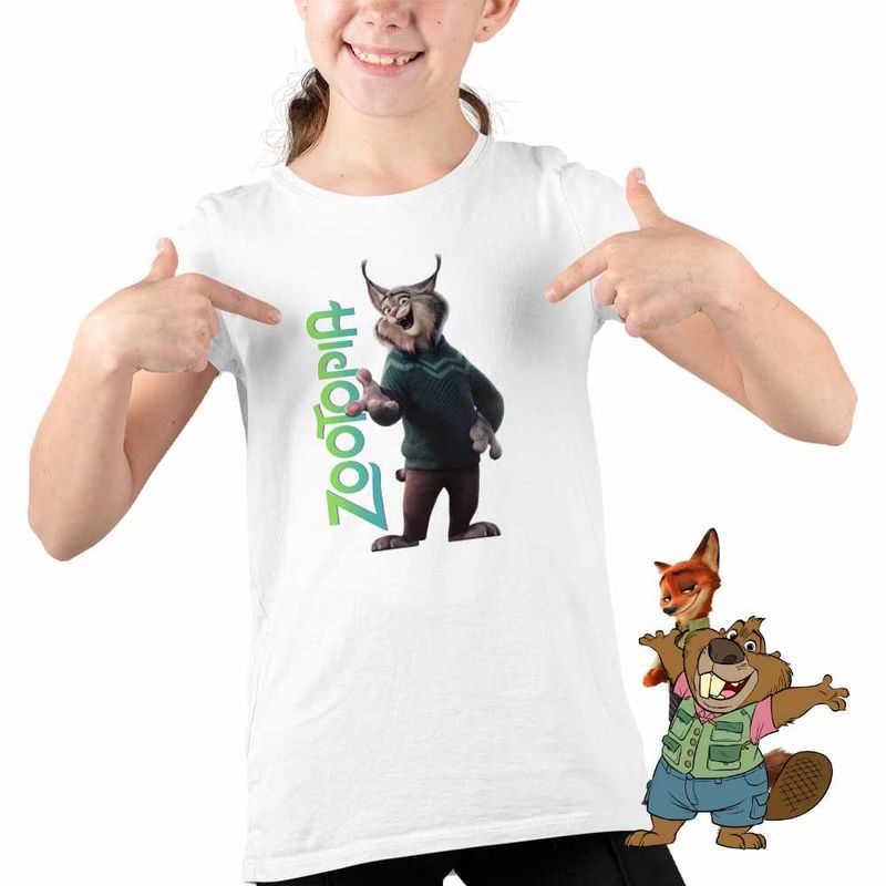 Fashion, accesorii si bijuterii - Copii - Imbracaminte copii - Tricouri copii - Tricou Copii Fete Zootopia Pawbert Lynxley Ras Lynx Zootropolis CoolTrend, alb, marime XS Copii - Infinity.ro