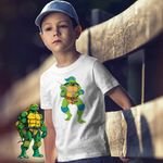 Fashion, accesorii si bijuterii - Copii - Imbracaminte copii - Tricouri copii - Tricou Copii Baieti Testoasele Ninja Leonardo Sabii, alb, marime L Copii - Infinity.ro