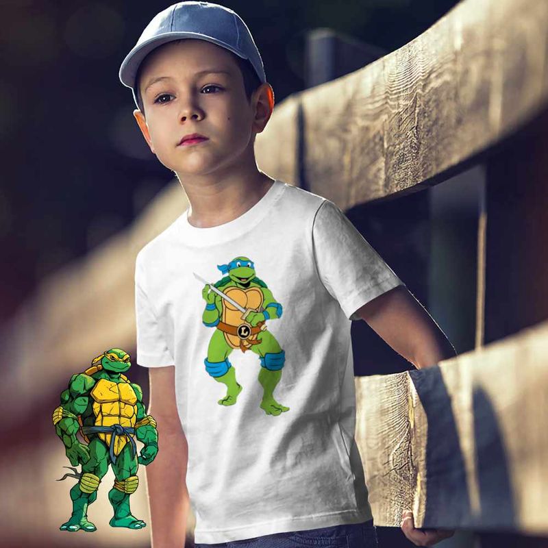 Fashion, accesorii si bijuterii - Copii - Imbracaminte copii - Tricouri copii - Tricou Copii Baieti Testoasele Ninja Leonardo Sabii, alb, marime L Copii - Infinity.ro