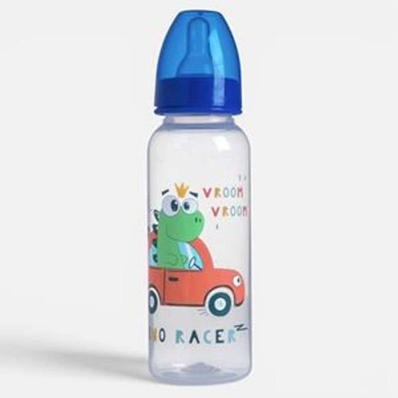 Jucarii, Copii si Bebe - Hrana si alaptare - Biberoane, suzete si accesorii hranire - Biberoane, tetine si accesorii - Biberon din Plastic cu Tetina din Silicon, 250 ml, Model Dinozaur, 0M+ - Infinity.ro