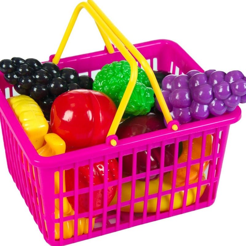 Jucarii, Copii si Bebe - Jucarii si jocuri - Jucarii de rol - Set joaca supermarket - Set Jucarie Supermarket cu Cos si Fructe, 18 buc, Multicolor - Infinity.ro