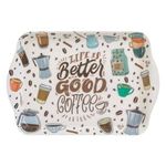 Casa si Gradina - Bucatarie si vesela - Ustensile bucatarie - Tavi servire - Tava de servit ecru cu model boabe de cafea si mesaj inspirational, 21x14.5x1.5 cm - Infinity.ro