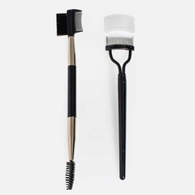 Ingrijire personala si Cosmetice - Machiaj - Aplicatoare si pensule machiaj - Set de Periute pentru Sprancene, 2 bucati, Dublu-cap, Negru si Auriu - Infinity.ro