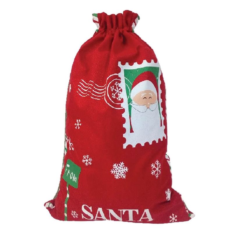 Carti si Birotica - Birotica - Articole ambalare - Sac de cadouri din iuta, Rosu, 53x78cm, cu imprimeu Mos Craciun - Infinity.ro