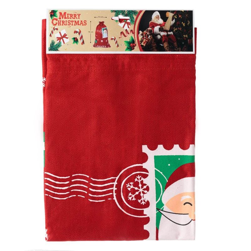 Carti si Birotica - Birotica - Articole ambalare - Sac de cadouri din iuta, Rosu, 53x78cm, cu imprimeu Mos Craciun - Infinity.ro