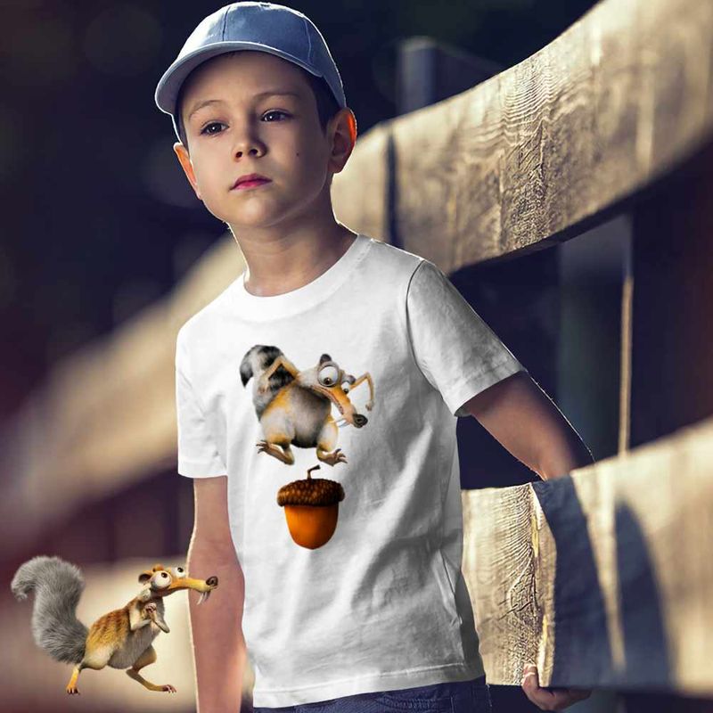Fashion, accesorii si bijuterii - Copii - Imbracaminte copii - Tricouri copii - Tricou Copii Baieti Ice Age Scrat Veverita, alb, marime XS Copii - Infinity.ro