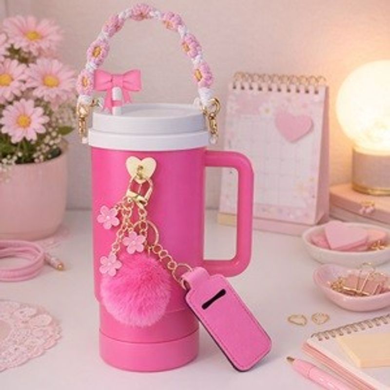 Casa si Gradina - Bucatarie si vesela - Accesorii bar - Termosuri si Cani termos - Set Accesorii Decorative pentru Pahar Termos Roz - Infinity.ro