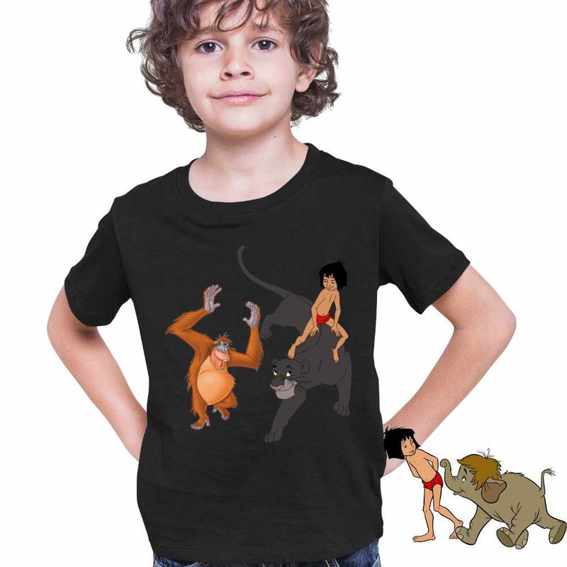 Fashion, accesorii si bijuterii - Copii - Imbracaminte copii - Tricouri copii - Tricou Copii Baieti Cartea Junglei Bagheera Mowgli King Louie, negru, marime S Copii - Infinity.ro