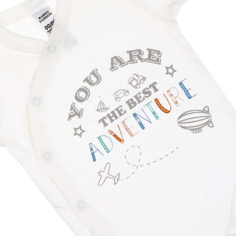 Fashion, accesorii si bijuterii - Copii - Imbracaminte copii - Body-uri copii - Body din Bumbac cu Maneca Scurta pentru Bebelusi, Alb cu Print - Infinity.ro