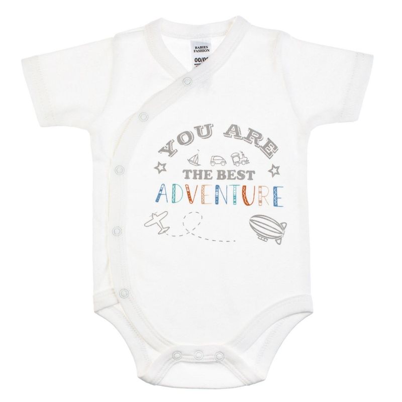 Fashion, accesorii si bijuterii - Copii - Imbracaminte copii - Body-uri copii - Body din Bumbac cu Maneca Scurta pentru Bebelusi, Alb cu Print - Infinity.ro