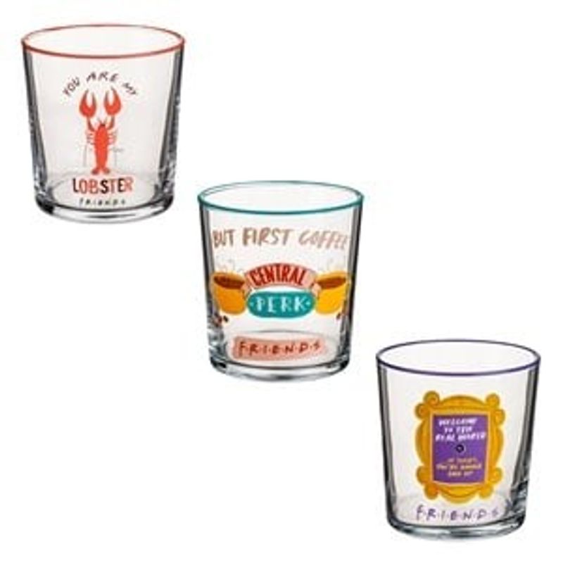 Casa si Gradina - Bucatarie si vesela - Cani si pahare - Pahare - Set de 3 Pahare Sticla cu Model Friends pentru Apa 380ml - Infinity.ro