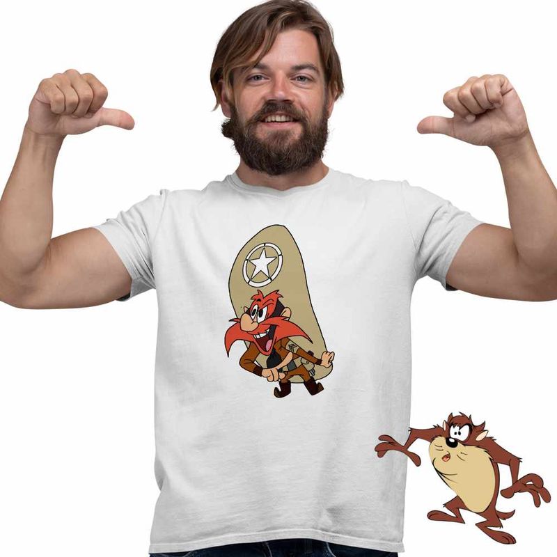 Fashion, accesorii si bijuterii - Barbati - Imbracaminte - Tricouri si bluze barbati - Tricou Barbati Yosemite Sam Serif Looney Tunes, alb, marime M - Infinity.ro